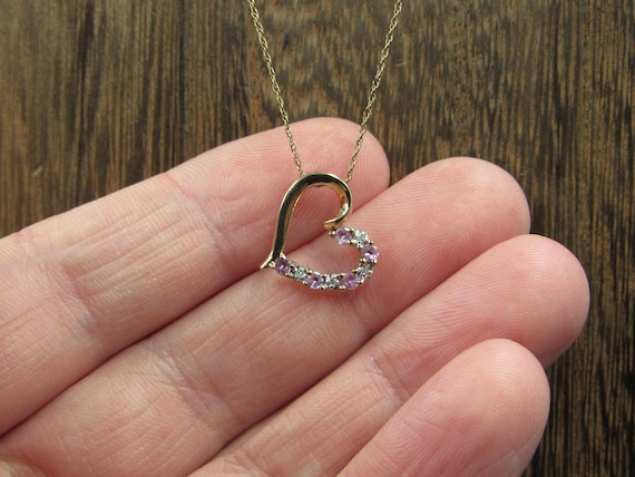 18" 10K Gold  Pink Topaz Heart Diamond Accent Nec… - image 1