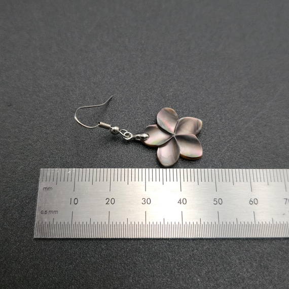 Silver Plated Dark Shell Flower Dangle Earrings A… - image 4
