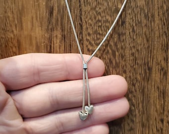 20 Inch 925 Sterling Silver Double Heart Tassel Chain Necklace