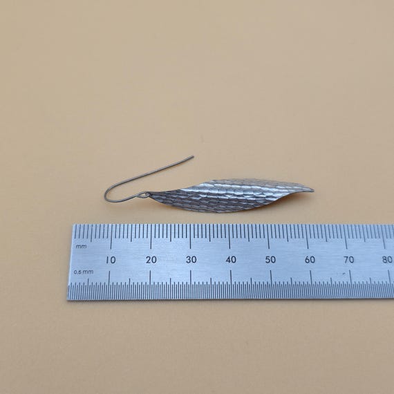 Sterling Silver Leaf Style Pattern Long Dangle Ea… - image 5