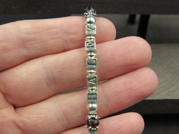 7" Sterling Silver Haley Garnet Gem Bracelet Vint… - image 2