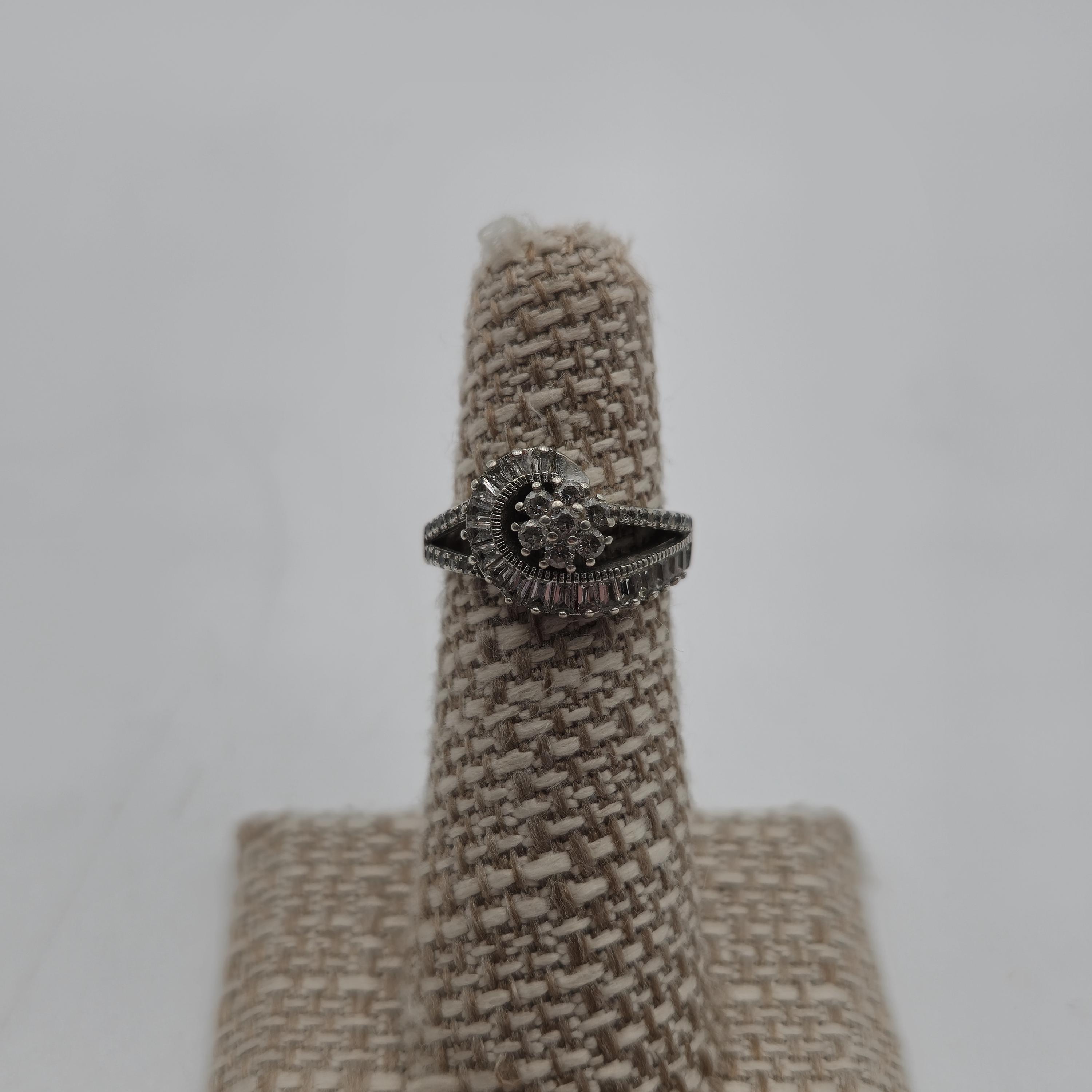 Size 5.25 Sterling Silver Swirl Design Fancy Cubic Zirconia Ring
