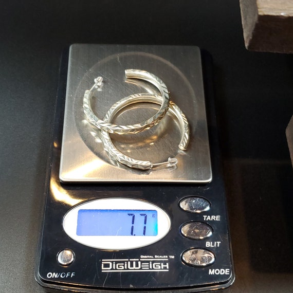 Sterling Silver Cool Pattern Large Open Hoop Earr… - image 5