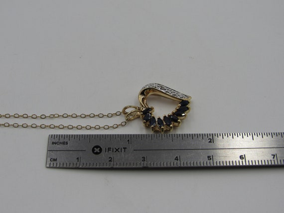 18" Sterling Silver Sapphire & Diamond Heart Neck… - image 5