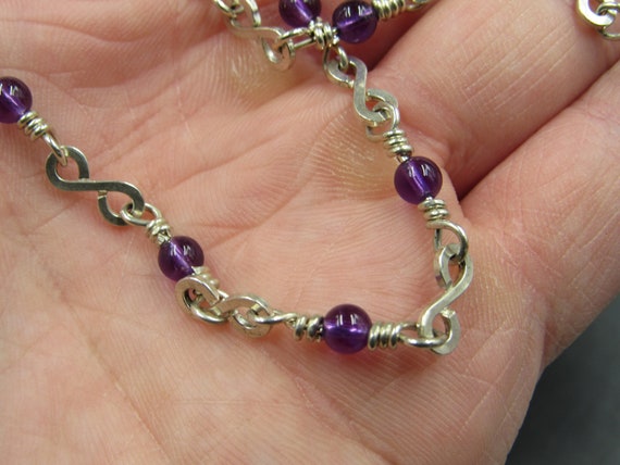 18" Sterling Silver Unique Pattern Amethyst Orbs … - image 3
