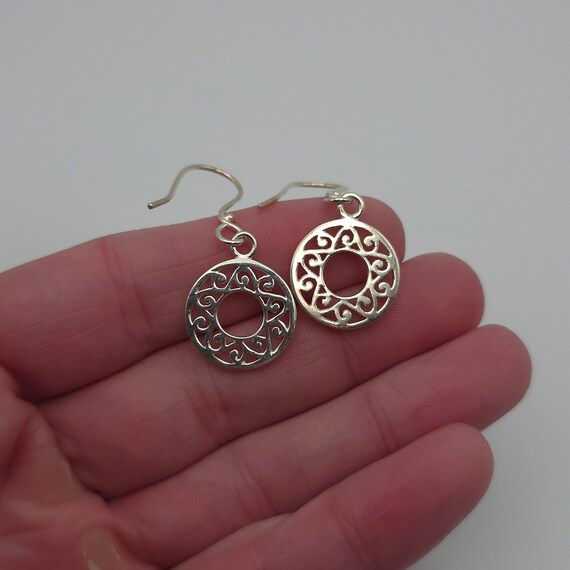 925 Sterling Silver Unique Pattern Round Earrings… - image 2