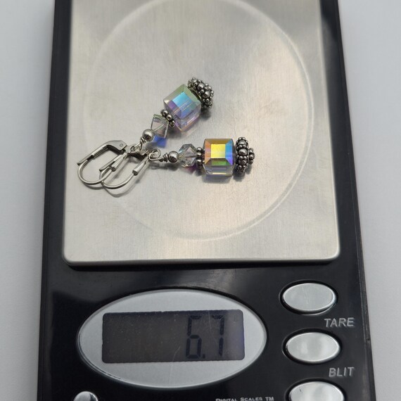 Sterling Silver Simple Crystal Cube Dangle Earrin… - image 5