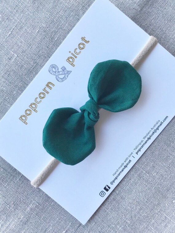 Hunter Green Popcorn Bow Headband Hair Elastic Hair Tie Etsy