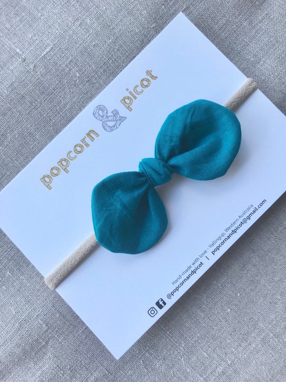 Teal Popcorn Bow Headband Hair Elastic Hair Tie Etsy