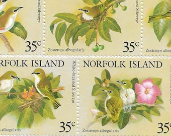 Set of 5 Norfolk Island Vintage Postage Stamps Birds 1981 (Mint). For collectors, cards and mail-art, scrapbooks, collage, journals
