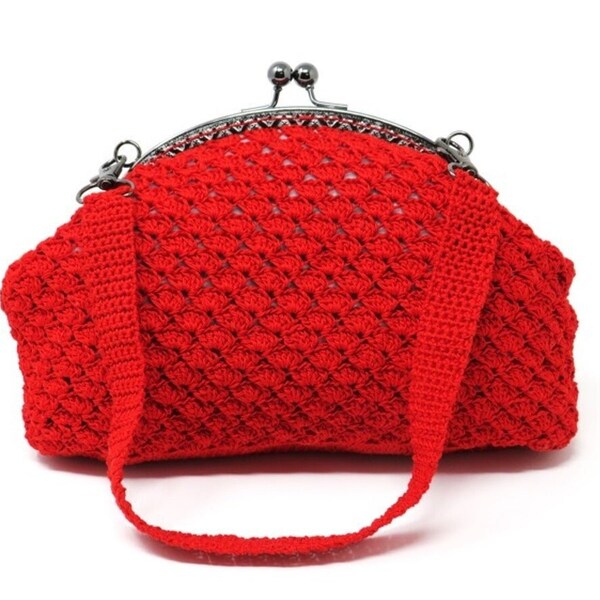 elegante Handtasche in rot mit Kettenhenkel + Clipverschluss / Gamaguchi / schicke Tasche für dich oder als Geschenk