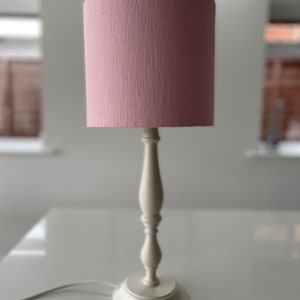 Handmade Drum Lampshade in Pink Linen with Liberty Eloise Tana Lawn Blue lining