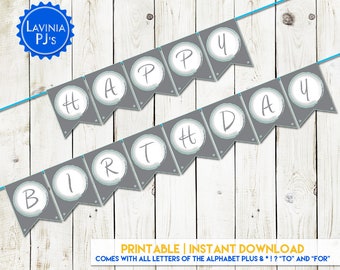 Printable Letters for DIY Custom Banner (gray, white, teal)