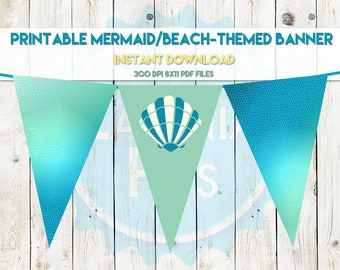 Printable Mermaid/Seashell-themed Banner (Instant Download)