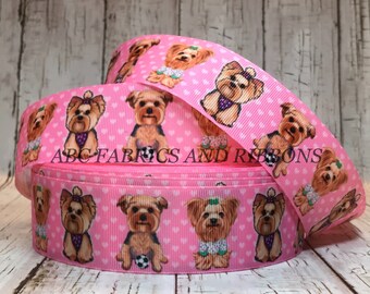 Grosgrain Yorkie Yorkshire Terrier Printed Dog Ribbon 1/" 25mm