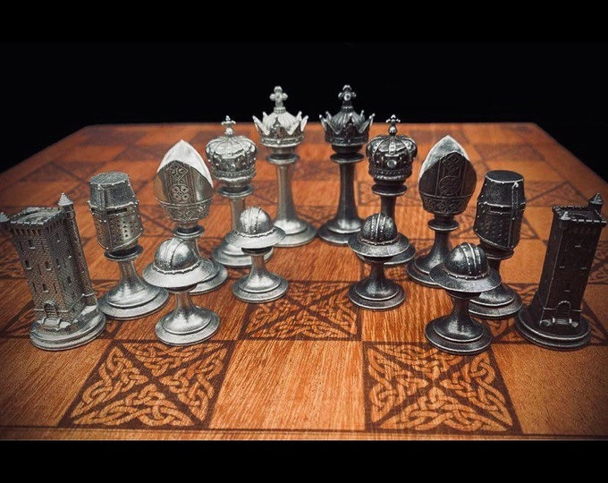 Medieval Pewter Chess Set with Presentation Box