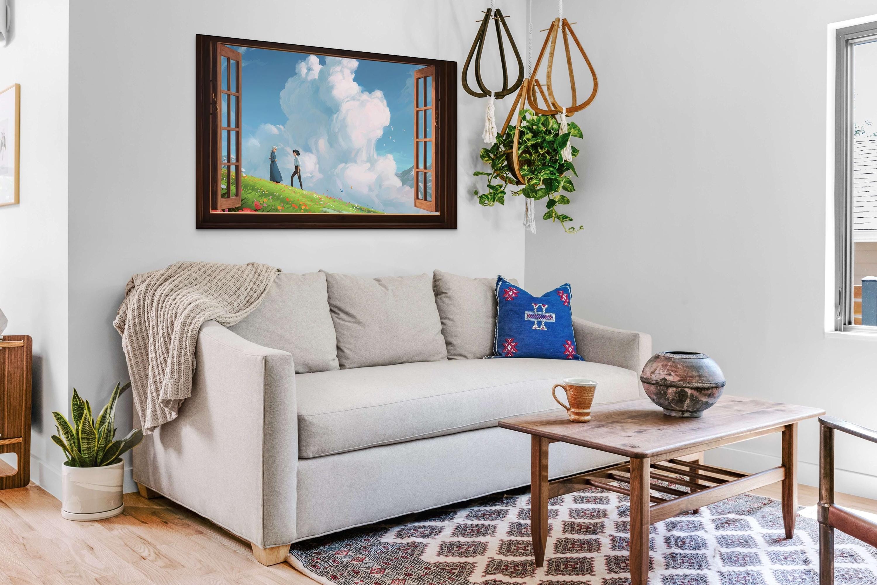 Ghibli-inspired Wall Art, Fantasy Window View With Clouds, Anime ...