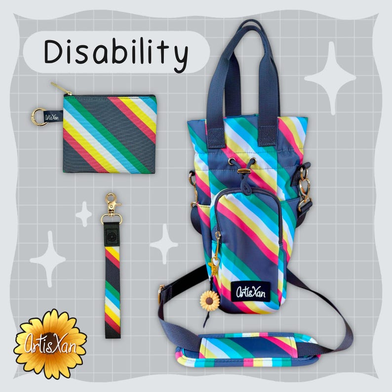 Disability Water Bottle Bag with Fidget Zipper Pull image 8