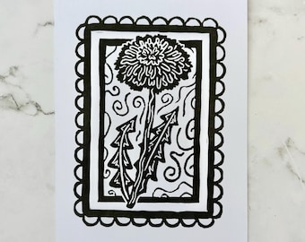 Dandelion Linocut Print
