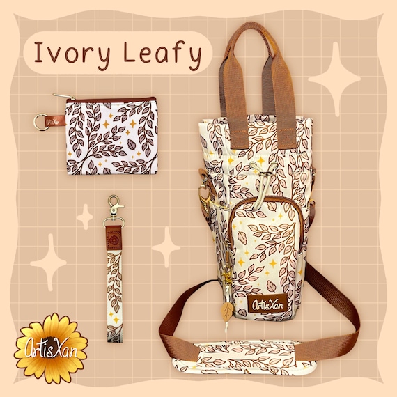 Ivory Leafy Water Bottle Bag With Fidget Zipper Pull - Etsy