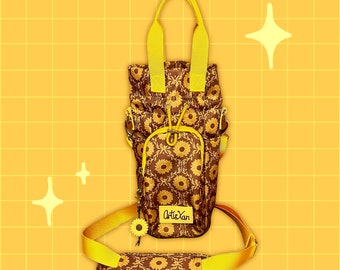 Sunflower Water Bottle Bag with Fidget Zipper Pull