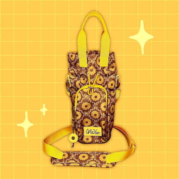 Sunflower Water Bottle Bag with Fidget Zipper Pull