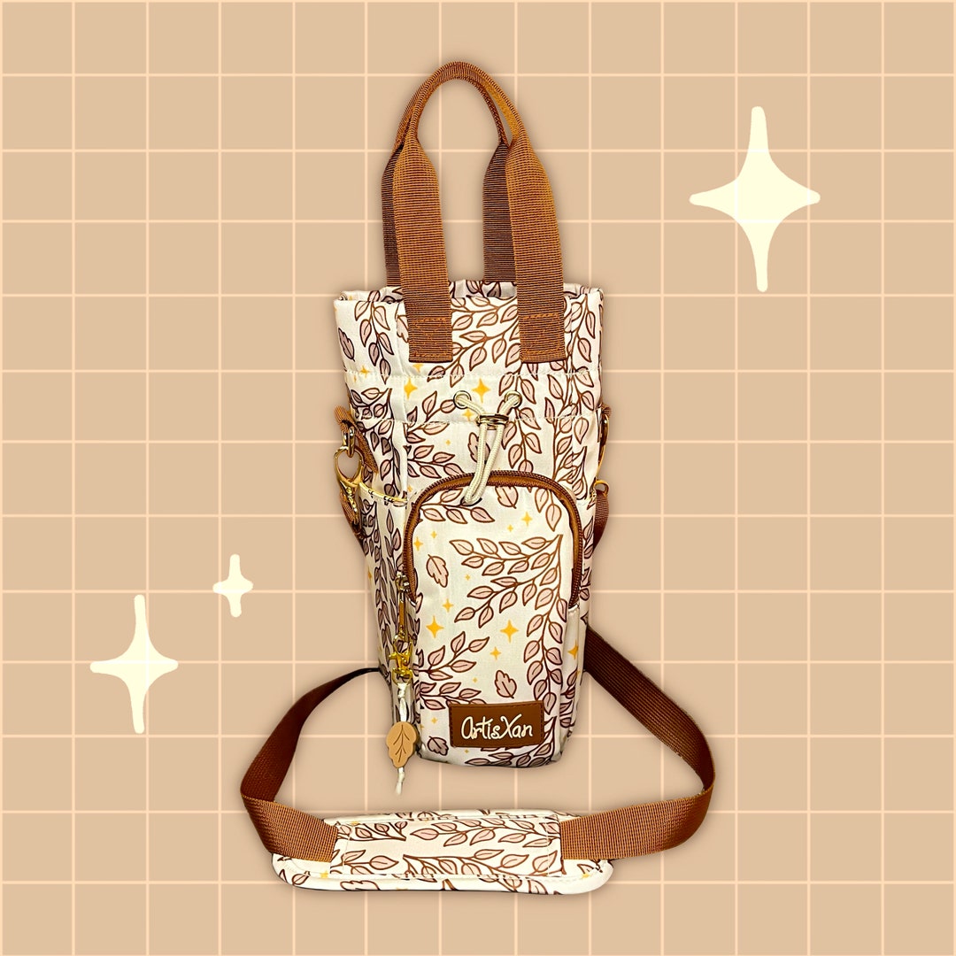 Ivory Leafy Water Bottle Bag With Fidget Zipper Pull - Etsy