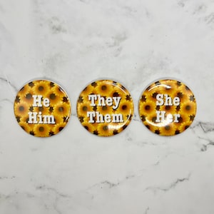 Pronoun Pin with Sunflowers