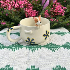 Custom Purple Flower Pet Handmade Ceramic Mug/Custom Flowers Pet Memorial Gift,Custom Dog Ceramic Mug,Gift For Dog Owner,Birthday Gift,400ML