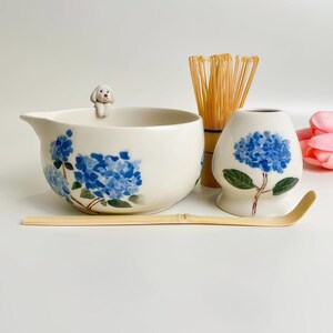 Custom Flowers Pet Ceramic Matchat Set,Custom Pet Ceramic Matcha Bowl,Memorial Gift for Pet Lovers, peekaboo Bowl,Hidden Animal Bowl,500ML