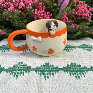 Custom Daisy Orange Pet Handmade Ceramic Coffee Mug/Custom Daisy Pet Memorial Gift,Custom Dog Ceramic Mug,Gift For Dog Owner,Birthday Gift