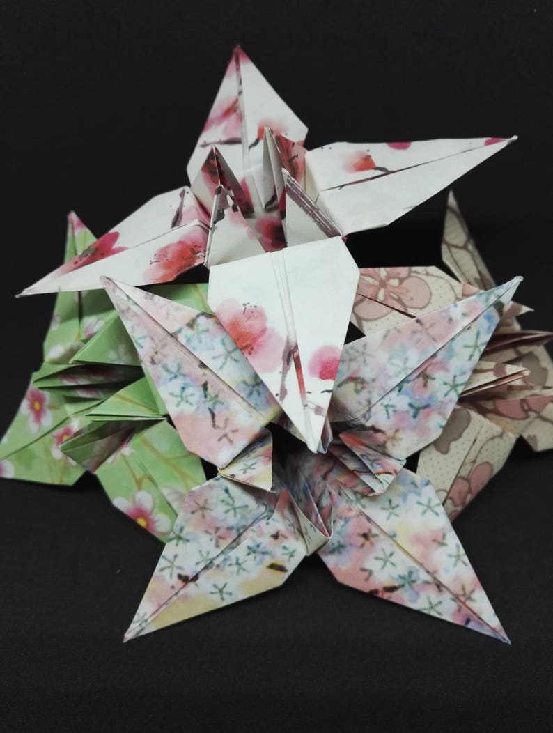 12 Origami Lilies Mixed Japanese Style Floral Prints