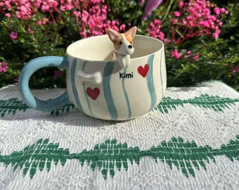Custom Striped Love Pet Handmade Ceramic Mug/Custom Love Pet Memorial Gift,Custom Dog Ceramic Mug,Gift For Dog Owner,Birthday Gift,400ML