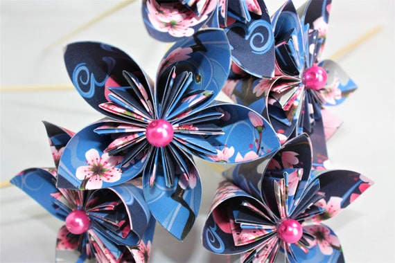 10 Origami Kusudama Blumen Im Japanischen Stil Navy Blau Und Rosa Kirschblüten Papier Hochzeit Blumenstrauß Blume
