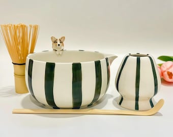 Conjunto de Matcha de Cerâmica Personalizado para Cães, Tigela de Matcha de Cerâmica Personalizada para Animais de Estimação, Presente Memorial para Amantes de Gatos, Tigela Escondida, Tigela para Animais de Estimação