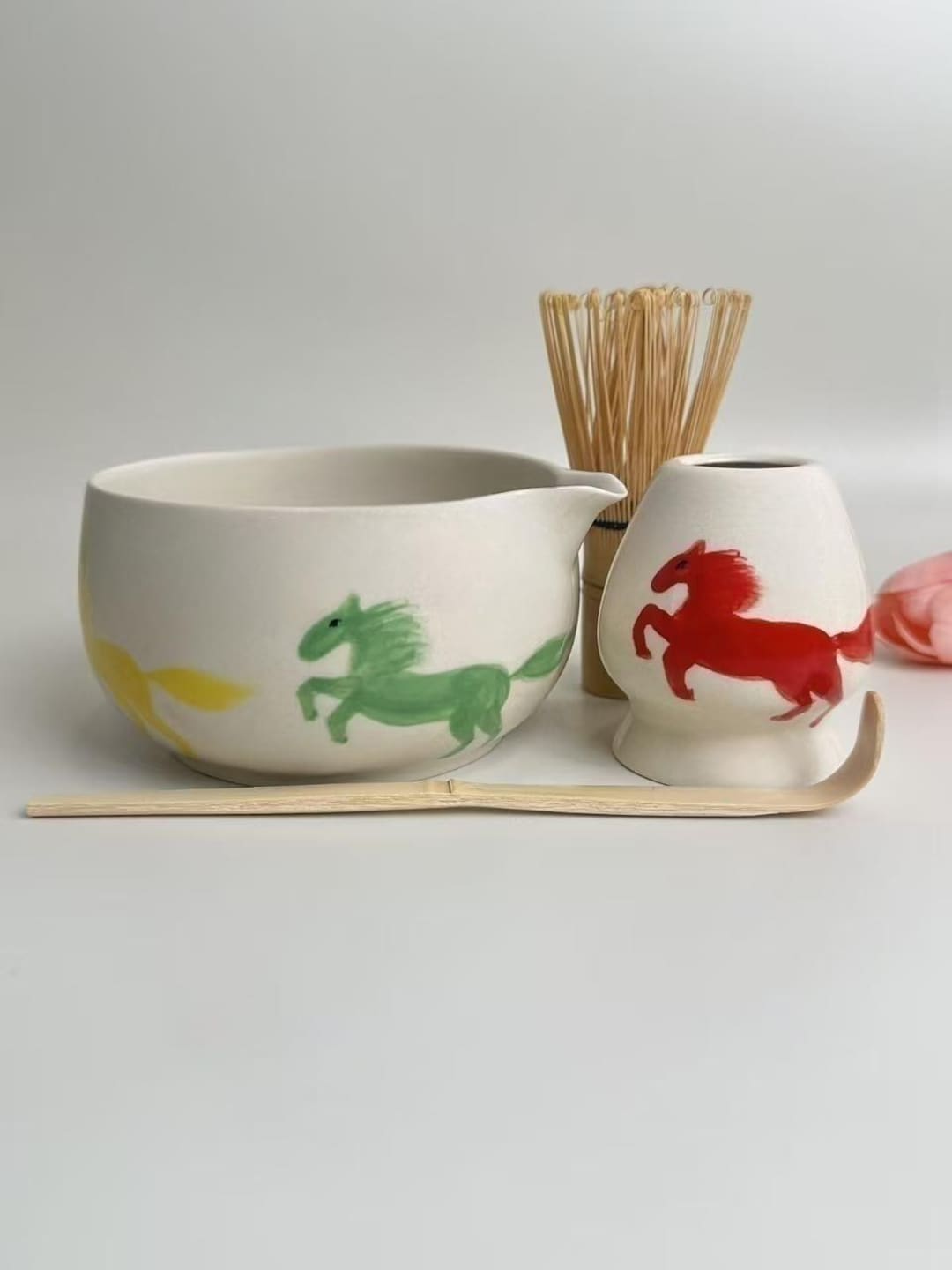 Horse Ceramic Matcha Bowl Set