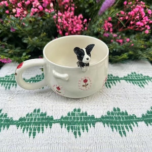 Custom Red Tulip Pet Handmade Ceramic Coffee Mug/Custom Flowers Pet Memorial Gift,Custom Dog Ceramic Mug,Gift For Dog Owner,Birthday Gift