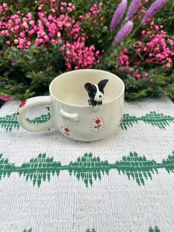 Custom Red Tulip Pet Handmade Ceramic Coffee Mug/Custom Flowers Pet Memorial Gift,Custom Dog Ceramic Mug,Gift For Dog Owner,Birthday Gift