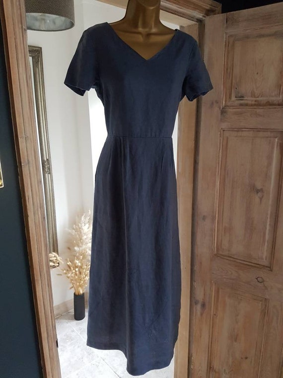 Blue Laura Ashley Linen Prarie Dress UK 12