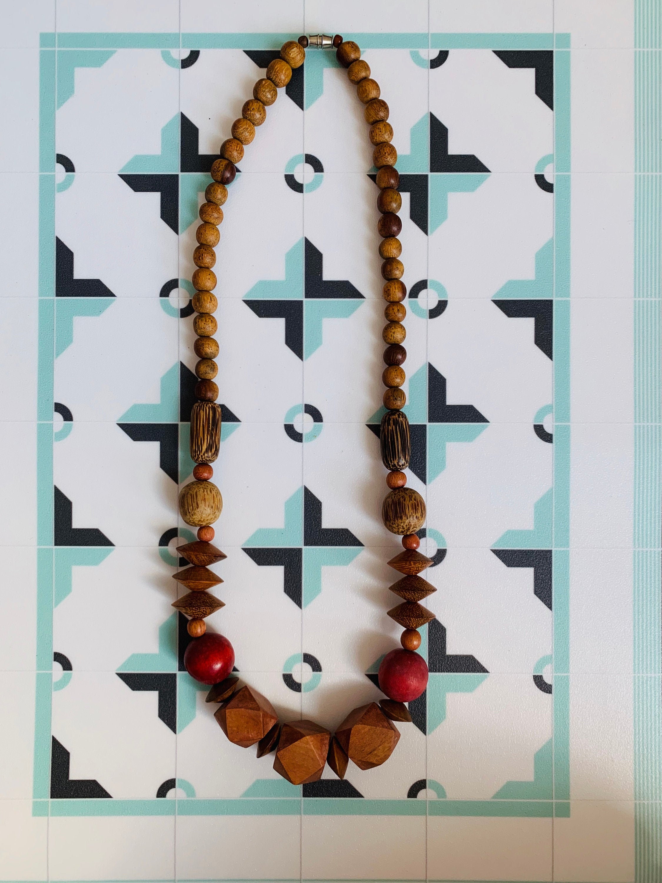 Vintage hippy style wooden necklace different types of wood