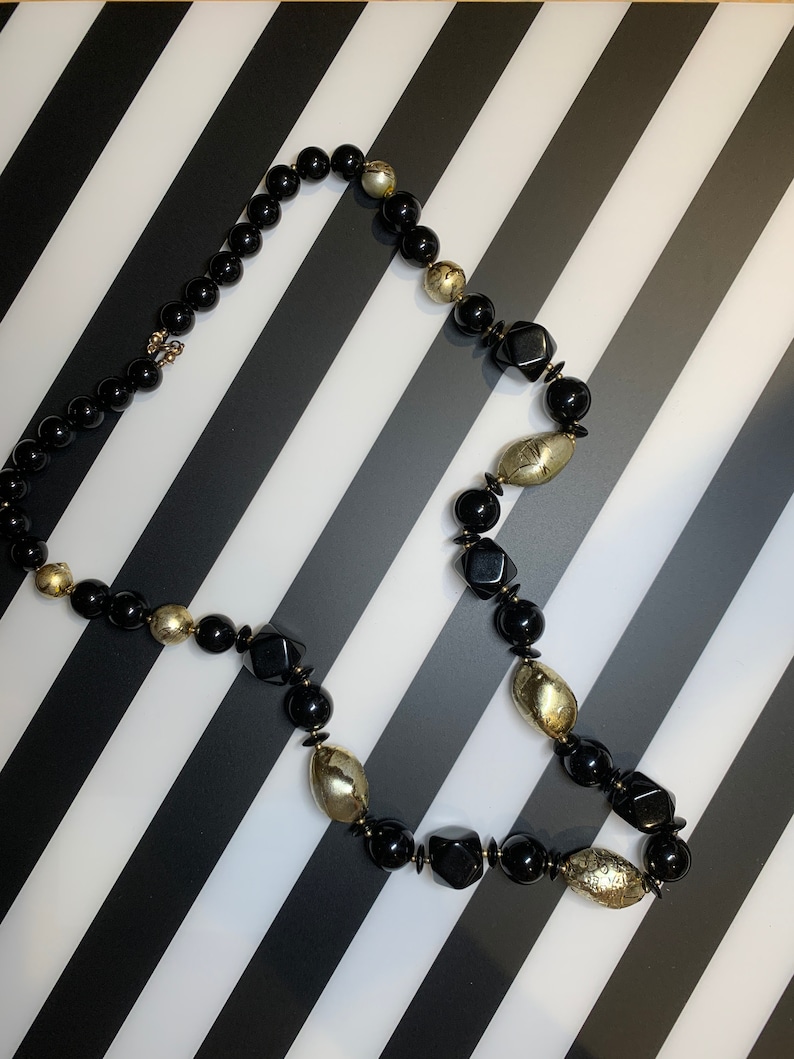 Vintage gold and black beaded necklace bohemian chic style