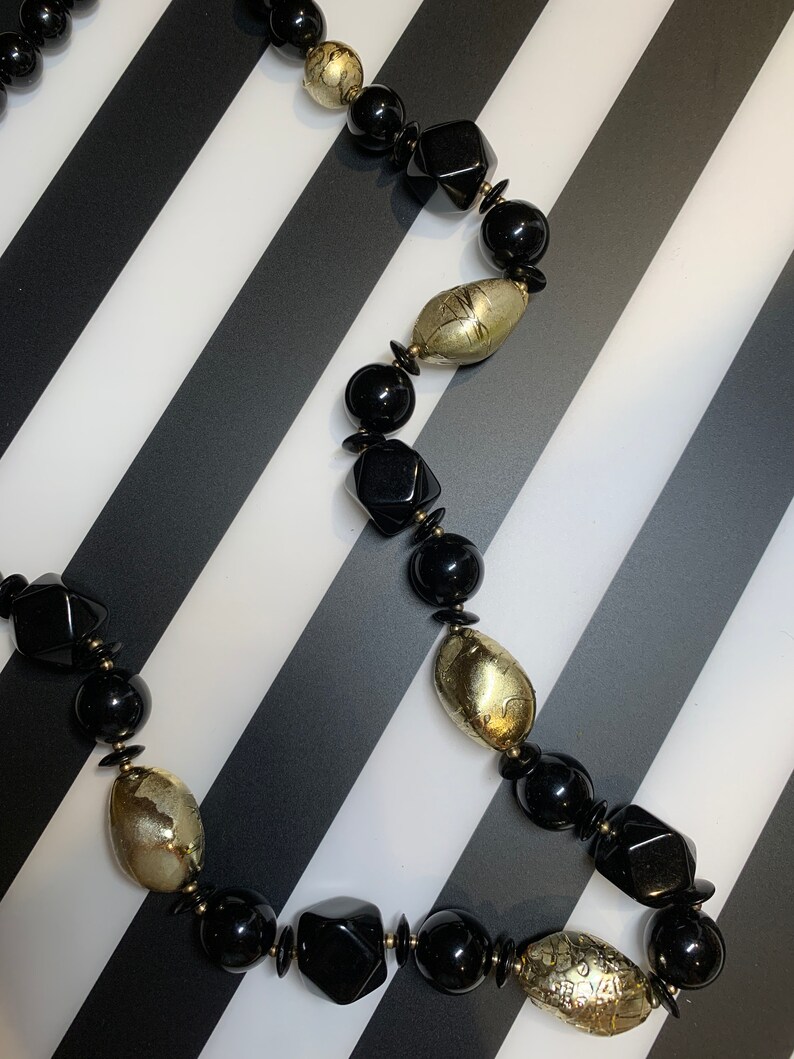 Vintage gold and black beaded necklace bohemian chic style