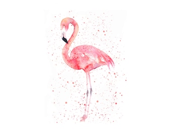 Watercolour Flamingo With Splatter, Pink Flamingo Print, Flamingo Decor Art, Wallpaper Art, Printable Art, Digital DOWNLOAD