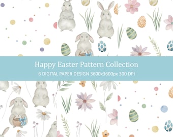 Happy Easter Pattern Collection. Watercolor seamless background. Scrapbooking paper, fabric pattern. 12x12'', JPEG.
