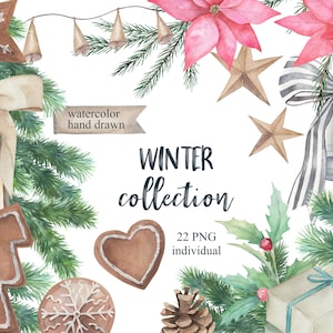 Collection hiver aquarelle. Clipart Noël individuel.