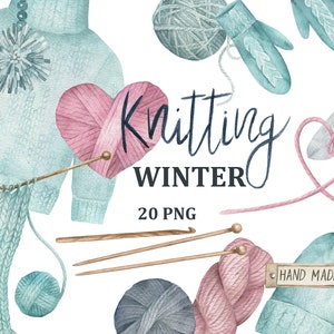 Knitting Winter. Watercolor Crochet and Knitting clipart, PNG