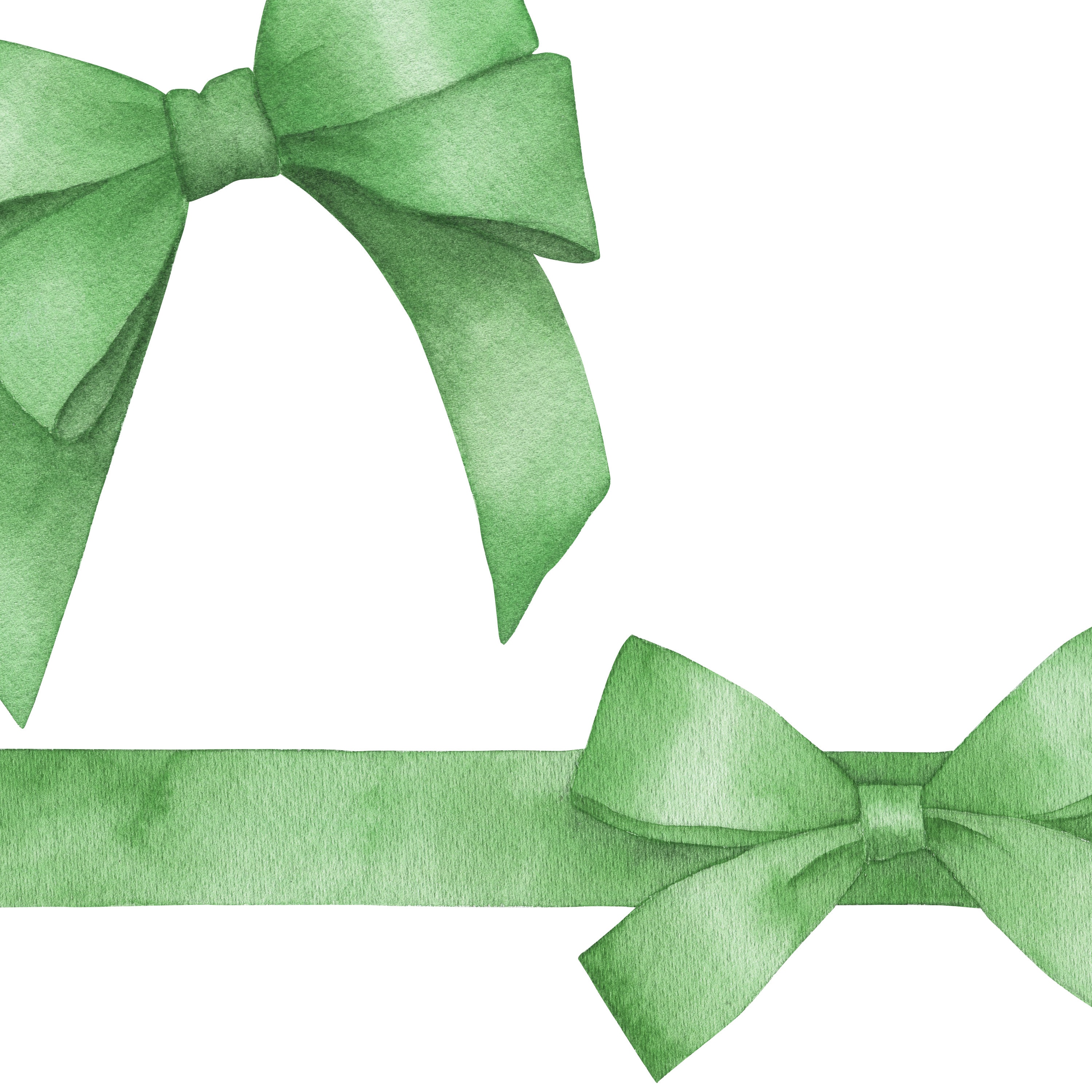 Watercolor Green Bows, Ribbons Collection Clip Art. Baby Shower