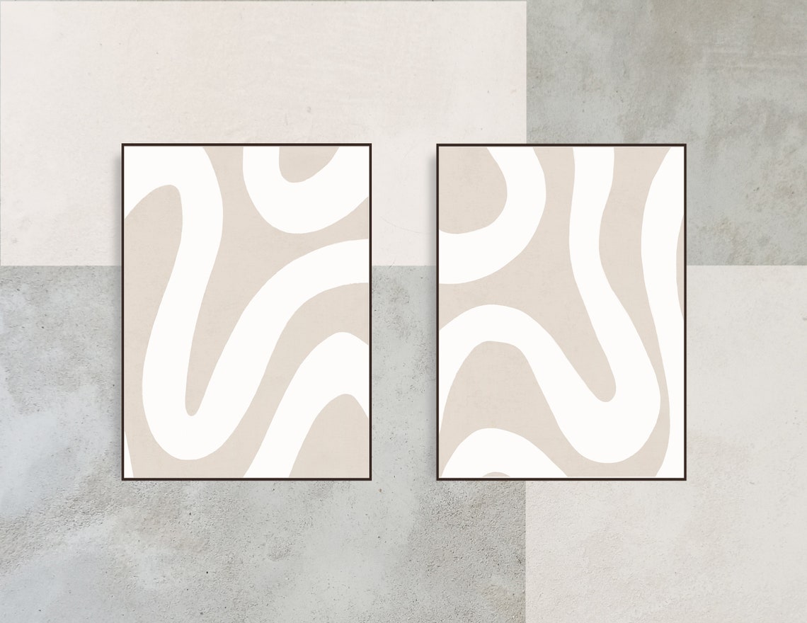 Neutral Wall Art Set of 2 Print Beige White Art Printable Wall Art ...