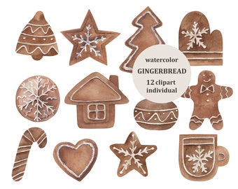 Christmas gingerbread clipart. Watercolor winter decor