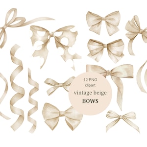 Vintage beige strikken, aquarel linten collectie Clip Art. Babyshower, verjaardagskaarten maken, direct downloaden
